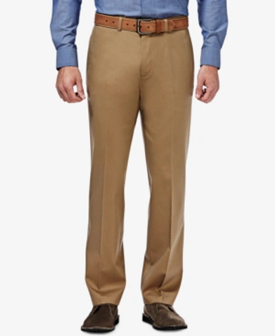 Haggar Men's Premium No Iron Khaki Straight-fit Stretch Flat-front Pants In British Khaki