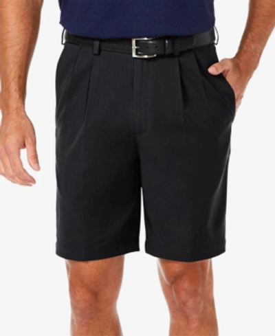 Haggar Men's Cool 18 Pro Classic-fit Stretch Pleated 9.5" Shorts In Black