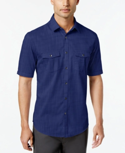 Alfani Men's Warren Textured Short Sleeve Shirt, Created For Macy's In Dress Blue