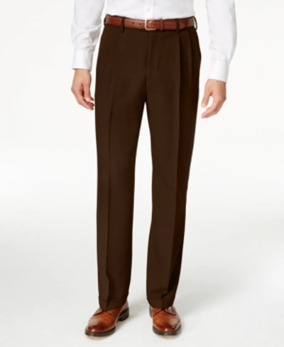 Haggar Men's Eclo Stria Classic Fit Pleated Hidden Expandable Waistband Dress Pants In Brown