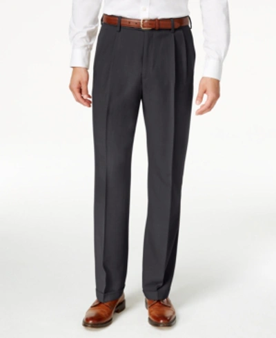 Haggar Men's Eclo Stria Classic Fit Pleated Hidden Expandable Waistband Dress Pants In Med Grey
