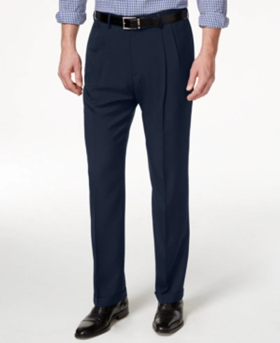 Haggar Men's Eclo Stria Classic Fit Pleated Hidden Expandable Waistband Dress Pants In Navy