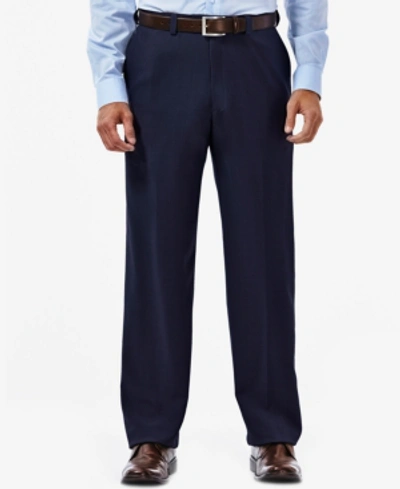 Haggar Men's Eclo Stria Classic Fit Flat Front Hidden Expandable Dress Pants In Blue