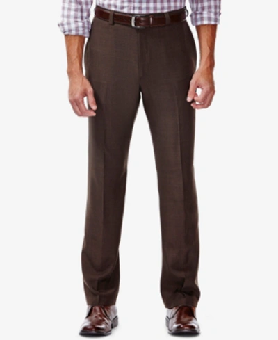 Haggar Men's Eclo Stria Classic Fit Flat Front Hidden Expandable Dress Pants In Brown