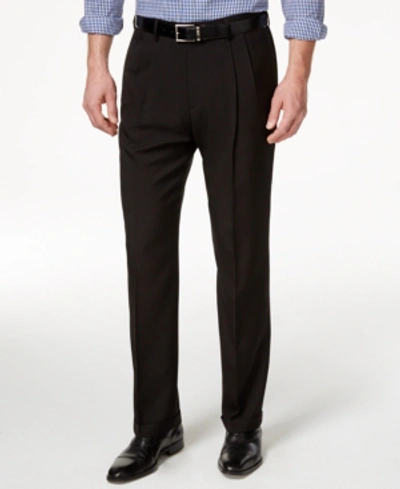 Haggar Men's Eclo Stria Classic Fit Pleated Hidden Expandable Waistband Dress Pants In Black