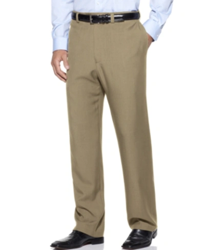 Haggar Men's Eclo Stria Classic Fit Flat Front Hidden Expandable Dress Pants In Taupe