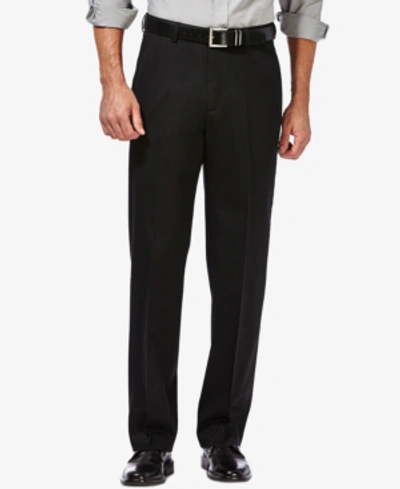 Haggar Men's Premium No Iron Khaki Classic Fit Flat Front Hidden Expandable Waist Pant In Black