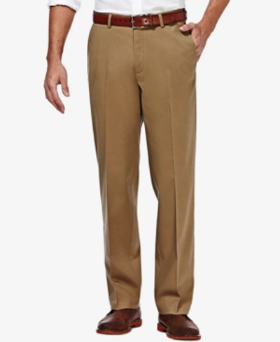 Haggar Men's Premium No Iron Khaki Classic Fit Flat Front Hidden Expandable Waist Pant In British Khaki