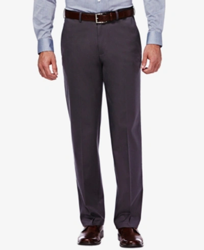 Haggar Men's Premium No Iron Khaki Classic Fit Flat Front Hidden Expandable Waist Pant In Dark Grey