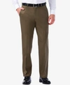 HAGGAR MEN'S PREMIUM NO IRON KHAKI CLASSIC FIT FLAT FRONT HIDDEN EXPANDABLE WAIST PANT