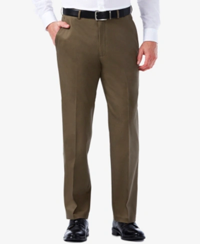 Haggar Men's Premium No Iron Khaki Classic Fit Flat Front Hidden Expandable Waist Pant In Toast