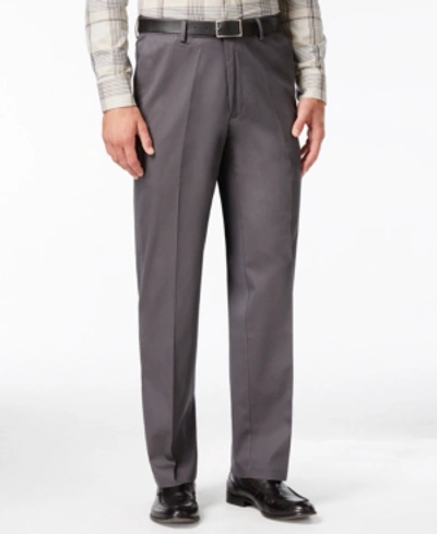 Haggar Men's Big & Tall Premium No Iron Khaki Classic Fit Flat Front Hidden Expandable Waistband Pants In Dark Grey