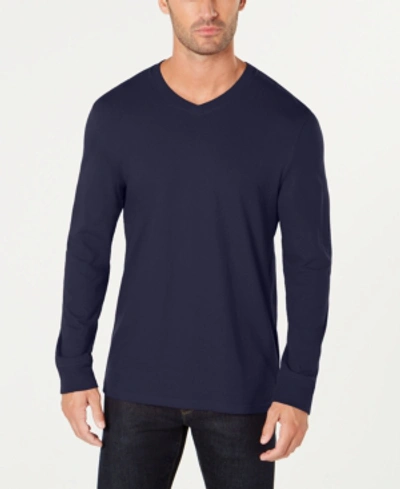 Club Room Men's V-neck Long Sleeve T-shirt, Created For Macy's In Navy Blue