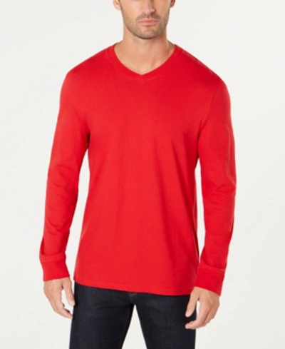 Club Room Men's V-neck Long Sleeve T-shirt, Created For Macy's In Fire