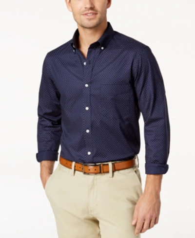Club Room Men's  Micro Dot Print Stretch Cotton Shirt, Created For Macy's In Navy Blue