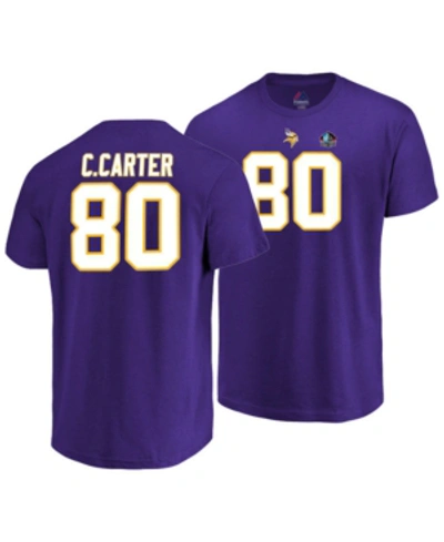 Vf Licensed Sports Group Majestic Men's Cris Carter Minnesota Vikings Hall Of Fame Eligible Receiver Triple Peak T-shirt In Purple