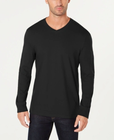 Club Room Men's V-neck Long Sleeve T-shirt, Created For Macy's In Deep Black