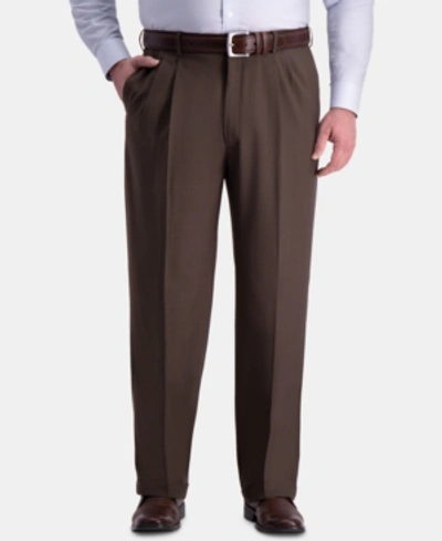Haggar Men's Big & Tall Premium Comfort Stretch Classic-fit Solid Pleated Dress Pants In Dark Chocolate