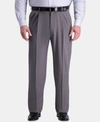 Haggar Jmh Men's 4-way Stretch Textured Plaid Classic Fit Flat Front Performance Dress Pant In Med Grey