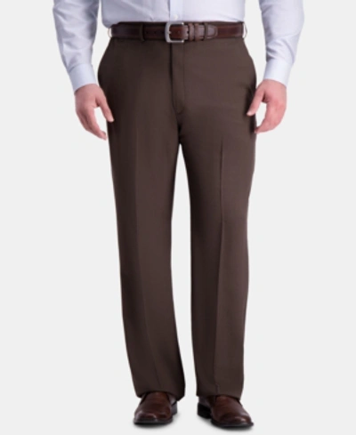 Haggar Men's Big & Tall Premium Comfort Stretch Classic-fit Solid Flat Front Dress Pants In Dark Chocolate