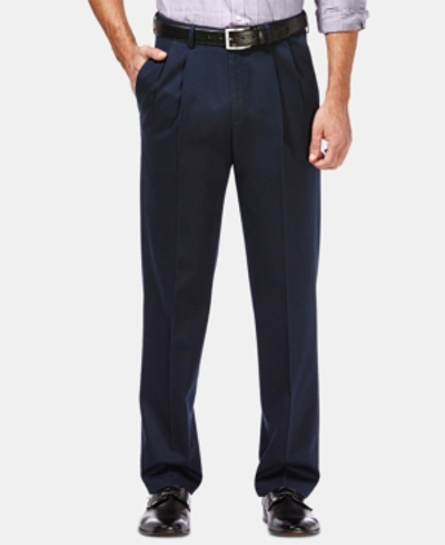 Haggar Men's Premium No Iron Khaki Classic Fit Pleat Hidden Expandable Waist Pants In Navy