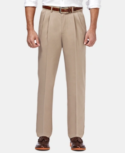 Haggar Men's Premium No Iron Khaki Classic Fit Pleat Hidden Expandable Waist Pants In Sand