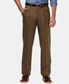 HAGGAR MEN'S PREMIUM NO IRON KHAKI CLASSIC FIT PLEAT HIDDEN EXPANDABLE WAIST PANTS