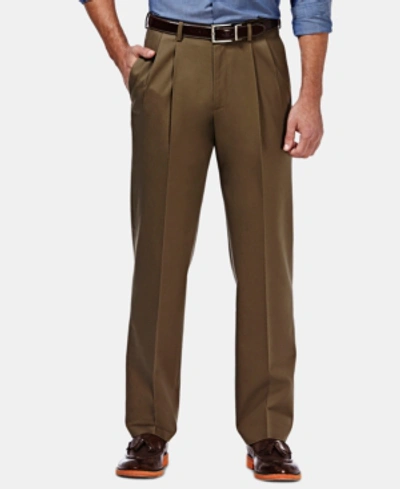 Haggar Men's Premium No Iron Khaki Classic Fit Pleat Hidden Expandable Waist Pants In Toast