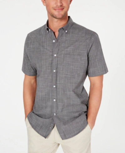 Club Room Men's Texture Check Stretch Cotton Shirt, Created For Macy's In Black
