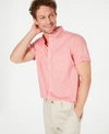 Club Room Men's Texture Check Stretch Cotton Shirt, Created For Macy's In Coral