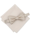 Alfani Men's Solid Textured Pre-tied Bow Tie & Solid Textured Pocket Square Set, Created For Macy's In Gold
