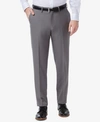Haggar Jmh Men's 4-way Stretch Textured Plaid Classic Fit Flat Front Performance Dress Pant In Silver