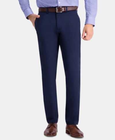 Haggar Men's Premium Comfort Khaki Slim-fit 2-way Stretch Wrinkle-resistant Flat-front Casual Pants In Navy