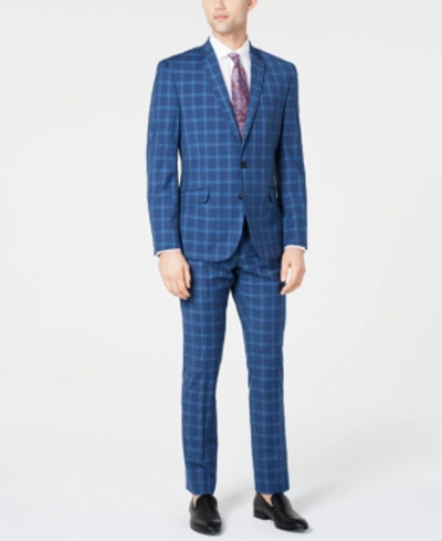 Billy London Men's Slim-fit Performance Stretch Suits In Blue Plaid