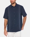Cubavera Men's Big & Tall Ombre Embroidered Stripe Short Sleeve Shirt In Jet Black