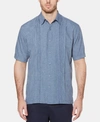 CUBAVERA MEN'S GEO EMBROIDERED PANEL CHAMBRAY SHIRT