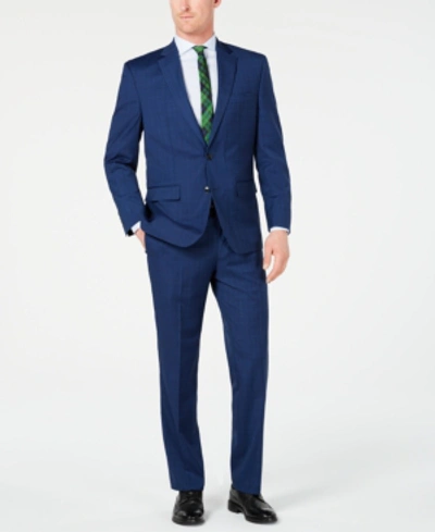Club Room Men's Classic-fit Stretch Suits, Created For Macy's In Blue Plaid