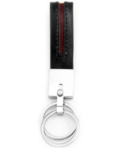 Rhona Sutton Sutton Stainless Steel Stripe Leather Double Key Ring In Burgundy