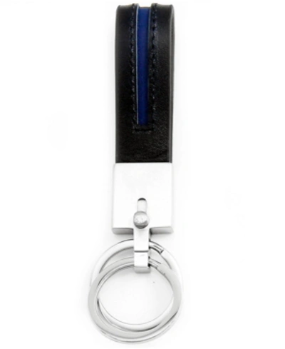 Rhona Sutton Sutton Stainless Steel Stripe Leather Double Key Ring In Royal Blue