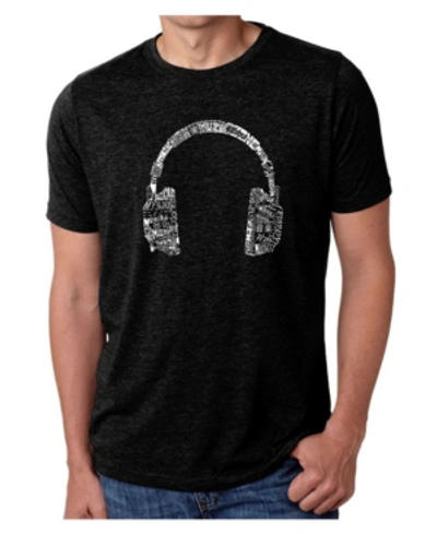 La Pop Art Mens Premium Blend Word Art T-shirt - Headphones - Music In Different Languages In Black