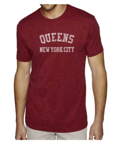 La Pop Art Mens Premium Blend Word Art T-shirt - Queens Ny Neighborhoods In Burgundy