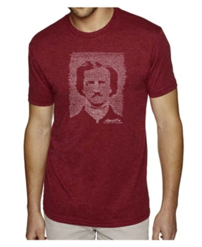 La Pop Art Mens Premium Blend Word Art T-shirt - Edgar Allen Poe - The Raven In Burgundy