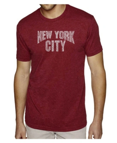 La Pop Art Mens Premium Blend Word Art T-shirt - New York City Neighborhoods In Burgundy