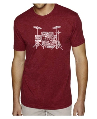 La Pop Art Mens Premium Blend Word Art T-shirt - Drums In Burgundy