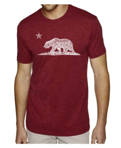 La Pop Art Mens Premium Blend Word Art T-shirt - California Bear In Burgundy