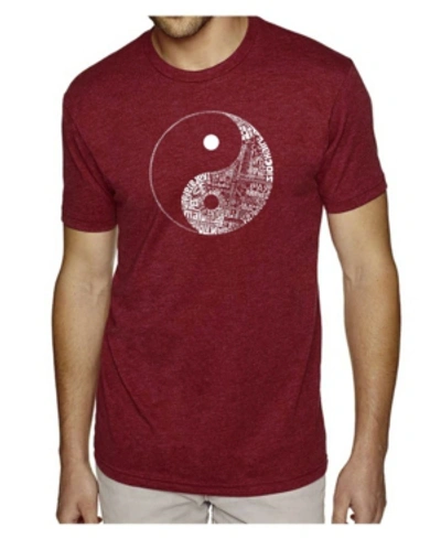 La Pop Art Mens Premium Blend Word Art T-shirt - Yin Yang In Burgundy