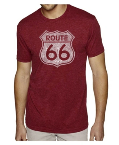 La Pop Art Mens Premium Blend Word Art T-shirt - Route 66 In Dark Red
