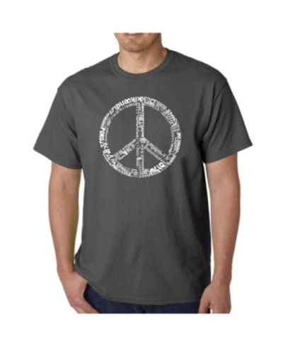 La Pop Art Mens Word Art T-shirt - Peace Sign In 77 Languages In Gray