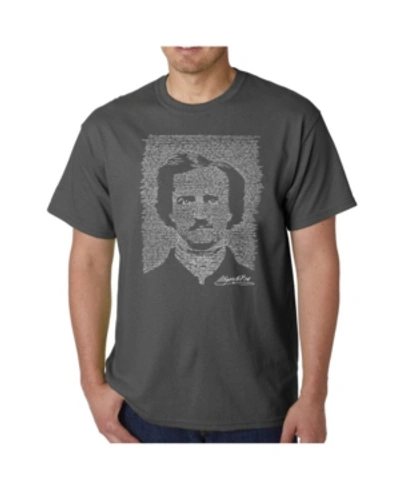 La Pop Art Mens Word Art T-shirt - Edgar Allen Poe - The Raven In Gray