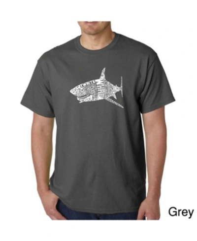 La Pop Art Mens Word Art T-shirt - Shark Species In Gray